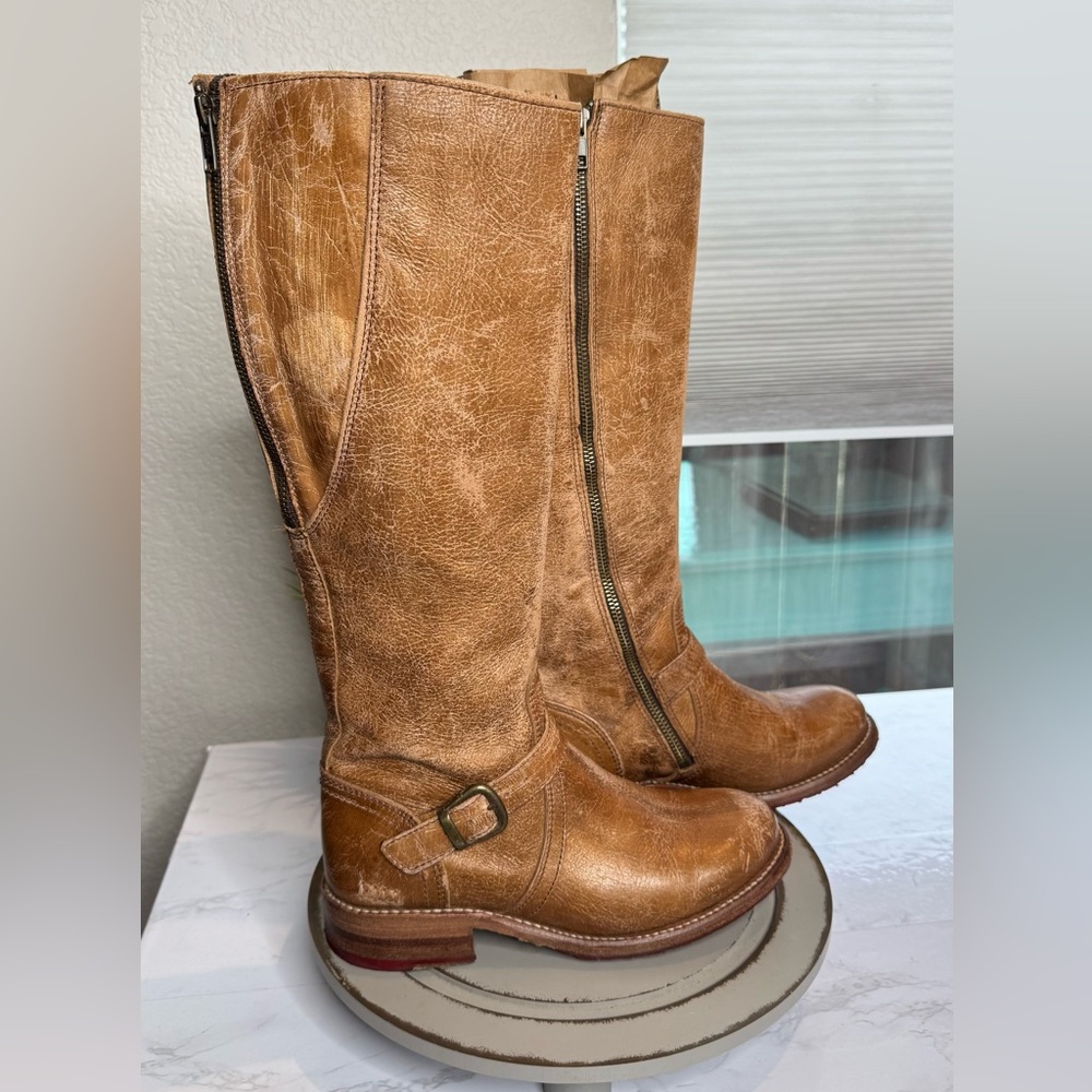 Bed‑Stü Womens Tall Leather Riding‎ Boots Size 7.5 Tan Distressed Tanned Leather